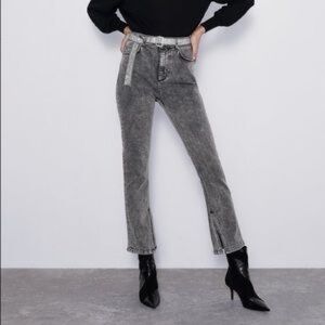 Zara Black & Grey Acid-Wash Jeans with Sparkle Belt